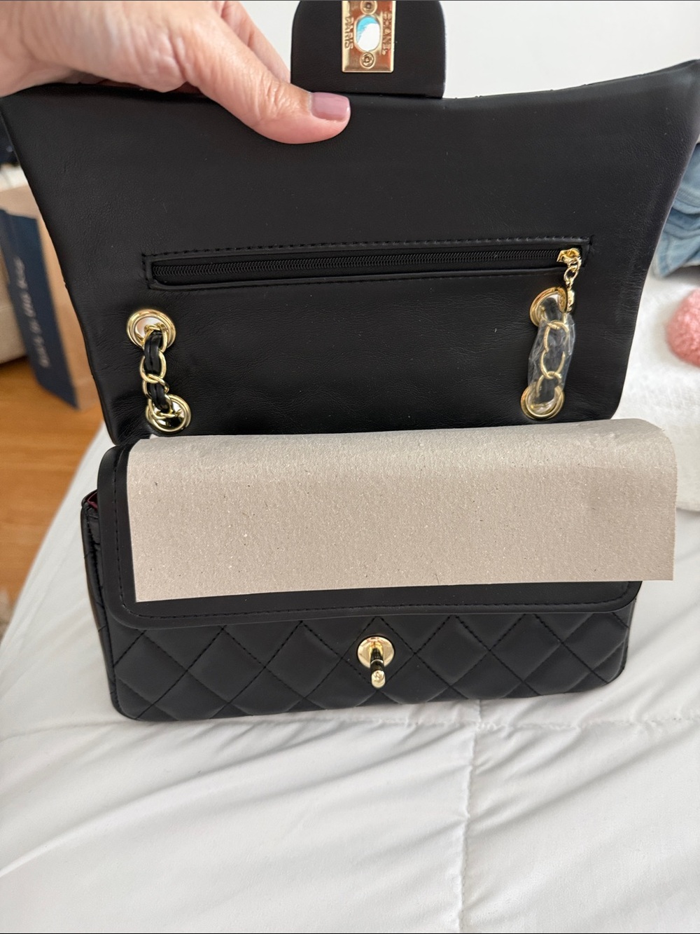 Black Quilted Lambskin Shoulder Bag with Gold Chain - Picture 2 of 8